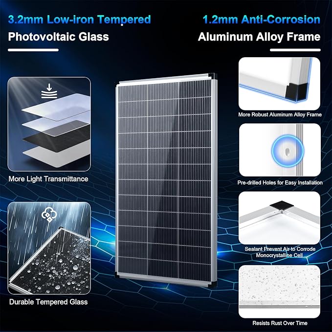 200w Solar Panel200 watt Solar Panel 12v n Type 18bb Solar Panels A+ Grade PV Module IP68 Waterproof25% high Efficiency Solar Cell 200w Solar Panels for Off Grid RV Boat Rooftop Camper