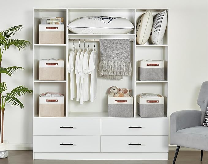 DECOMOMO Storage Baskets for Shelves - Fabric Storage Bins Linen Closet Organizers and Storage (Grey &amp White Large - 3 Pack)