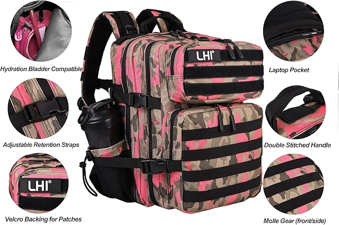 LHI Tactical Military Backpack for Men and Women 25L/35L Army Assault Pack Bag Small Rucksack with Bottle Holder