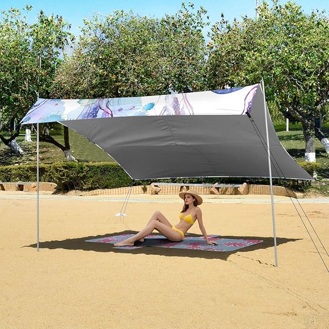 ALAZA Blue Jellyfish Watercolor Beach Tent Sun Shelter Portable Canopy Sunshade for Outdoor Camping Picnics Backyard Fun 10x9 ft