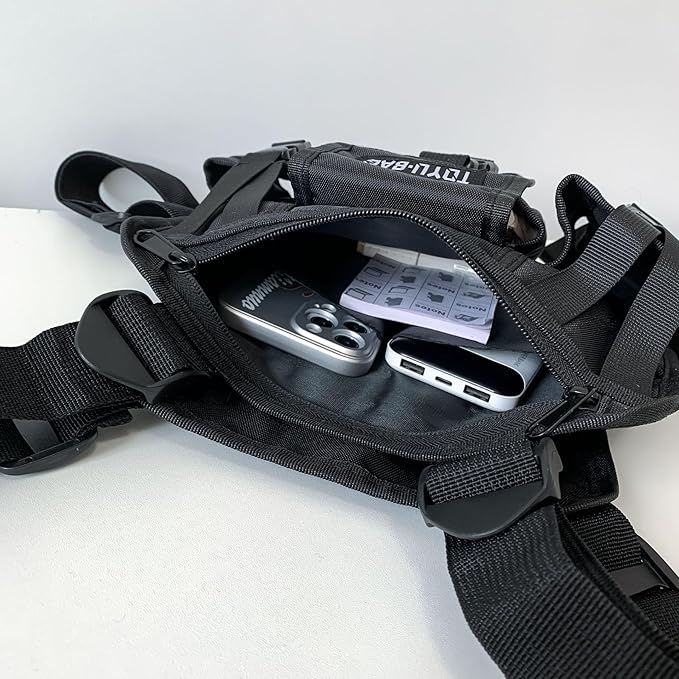 Waist Pack Men's Chest Bag Outdoor Travel Tooling Vest Belt Bag Adjustable Strap Lightweight Crossbody Backpack (black)