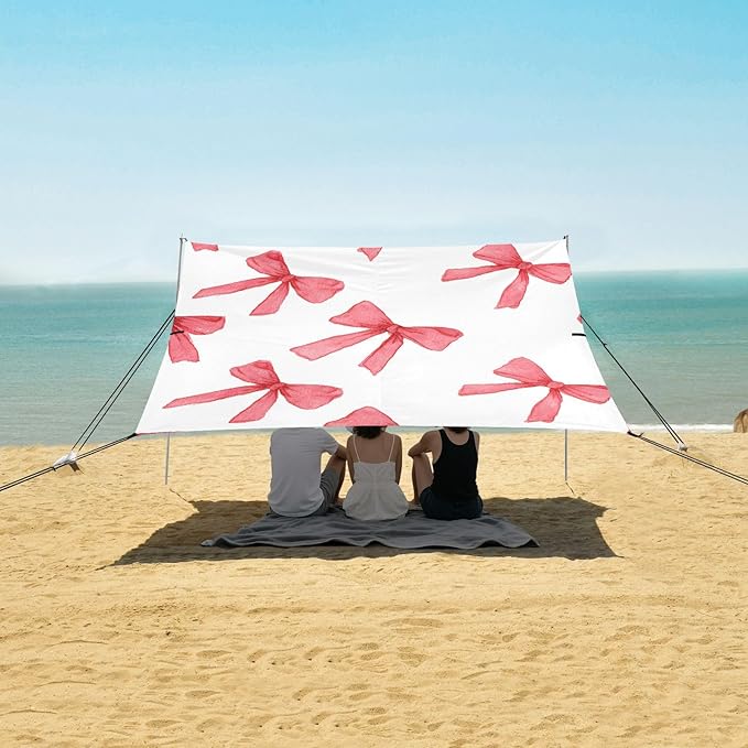 ALAZA Red Watercolor Bow Pattern Beach Tent Sun Shelter Portable Canopy Sunshade for Outdoor Camping Picnics Backyard Fun 10x9 ft