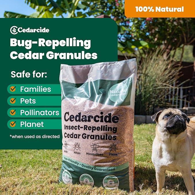 Cedarcide Lawn Home &amp Garden Cedar Granules | Repels Fleas Ticks Ants &amp Mosquitoes | Smells Great Easy to Use | Family &amp Pet Safe | 6 Bags (48 Lbs)