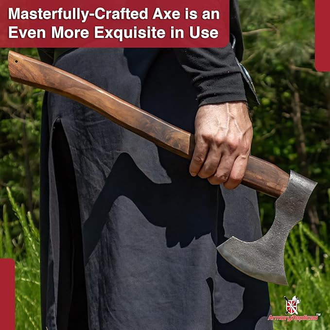 Armory Replicas™ Viking Skeggøx Bearded Battle Axe – Carbon Steel Blackened Blade with Sheesham Wood Handle 20.5