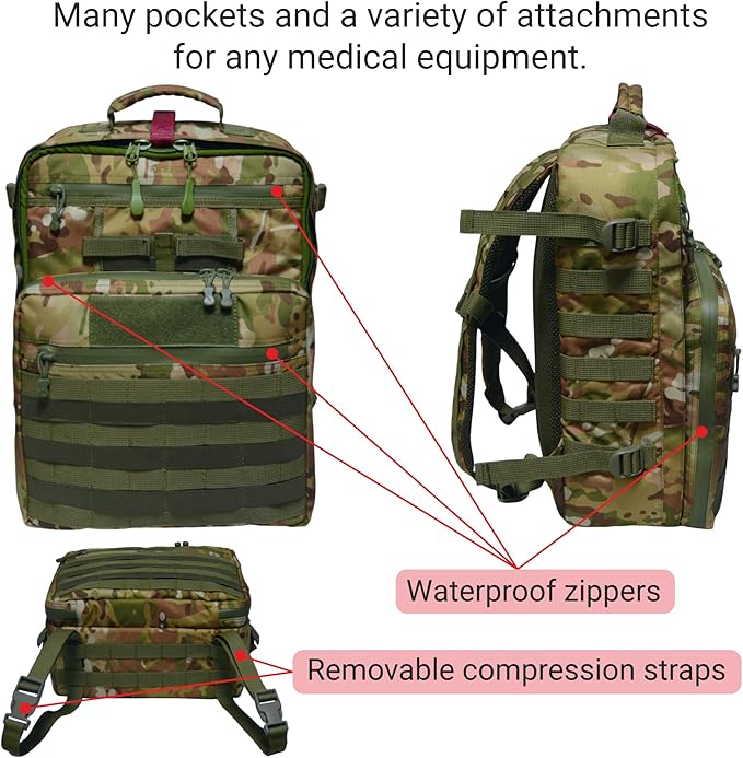 20L DERBY Tactical Medical Backpack – Camouflage First Aid Kit Bag with MOLLE Waterproof Zippers Removable Organizers OCP Field-Ready Design