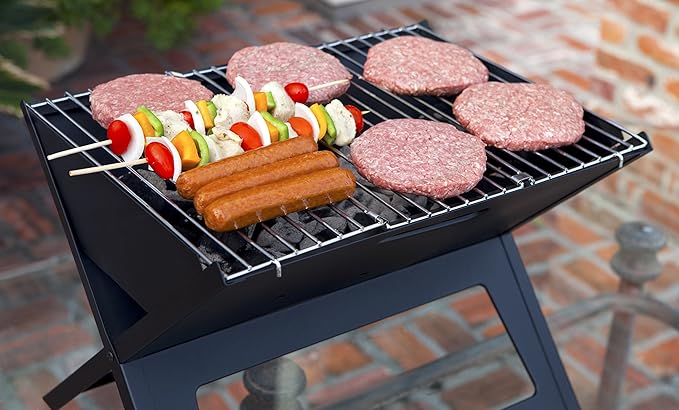 Fire Sense 60508 Notebook BBQ Grill 3.5mm Cooking Bars Instant Foldable &amp Easy Portability For Outdoor Barbecues Camping Traveling Picnics Garden Beach Party - Black