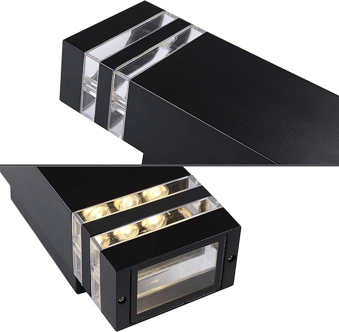 LANFU 12.8inch LED Rectangular Outdoor Light Fixture Wall Sconce Lights 12W Large Modern Exterior Light for House Patio Porch Garage Black 2700k IP65 Waterproof Outdoor Up and Down Lights 2PCS