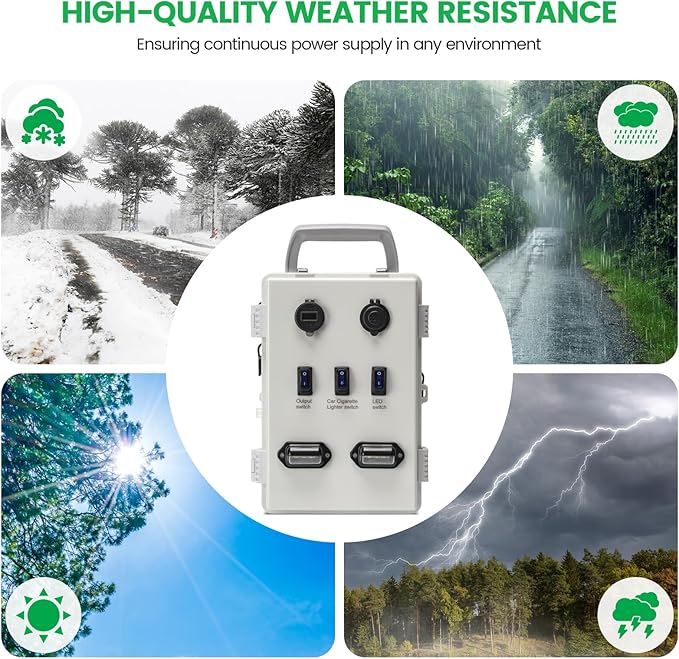 The Charger | TXL Hunting Blind Accessories 12 Volt Charging Port System with 12.8V 10AH Battery USB Ports LED Lights Cigarette Lighter Socket Solar Panel Connectors &amp Weather-Resistant Housi