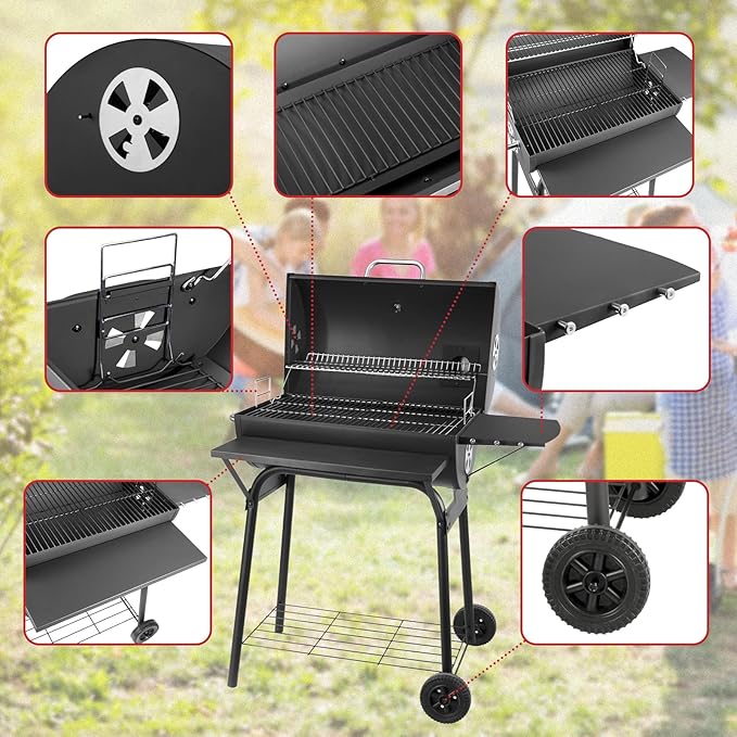 Kendane Barrel Charcoal Grill Large Charcoal Grills with Front and Side Shelf 627 Square Inches Cooking Grid Outdoor BBQ Grill Perfect for Backyard Camping Patio Parties and Picnics