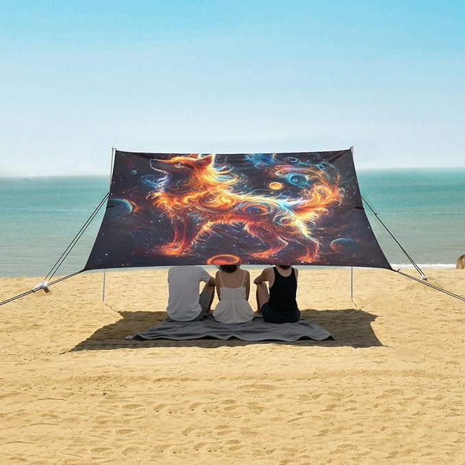 ALAZA Galaxy Dog Beach Tent Sun Shelter UPF50+ Protection Beach Shade Canopy w/ 4 Sandbags for Outdoor Camping Fishing Backyard Fun Picnic 10x9 ft