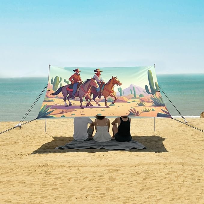 xigua Cowboys Beach Tent Sun Shelter with Carrying Bag - Silver Coated Oxford Fabric Beach Canopy for Beach Camping Fishing - Includes Windproof Ropes Sandbags &amp Stakes