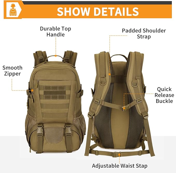 HUNTVP Military Backpack Hunting Rucksack Gear Tactical Backpack (Brown) standard