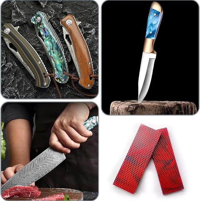 Red Blue Resin Knife Handle Blank Material 2pcs DIY Honeycomb Structured Textured Tool Patch