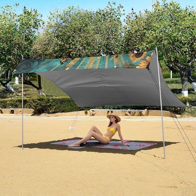 ALAZA Highland Cow Roses Sunflowers Beach Tent Sun Shelter Portable Canopy Sunshade for Outdoor Camping Picnics Backyard Fun 10x9 ft