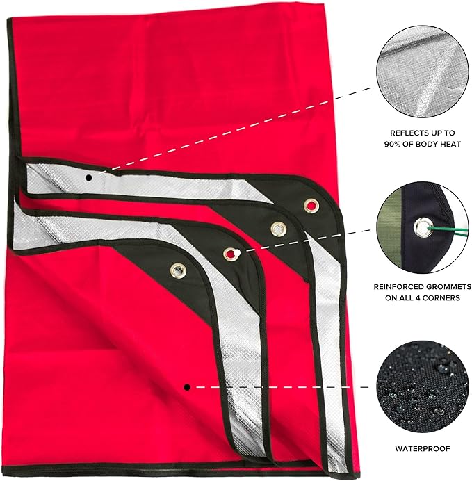 Arcturus All-Weather Outdoor Survival Blanket Thermal Emergency Blanket Reflective Heat Tarp with Grommets Lightweight for Camping Backpacking Hiking &amp Emergency Car Kits Red 60x82in