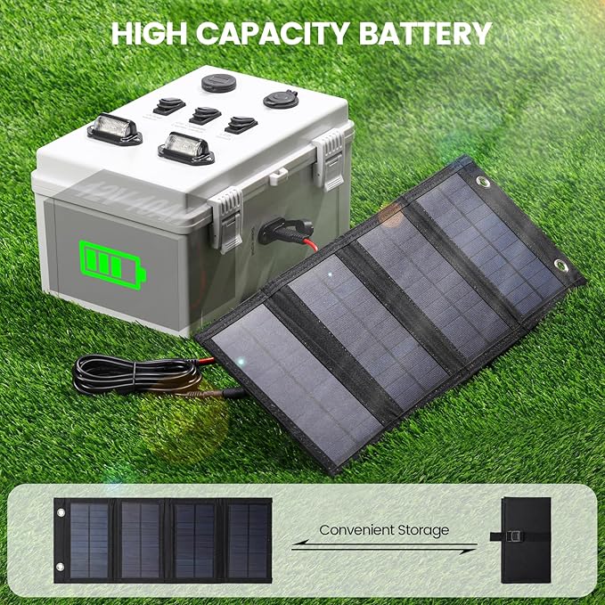 The Charger | TXL Hunting Blind Accessories 12 Volt Charging Port System with 12.8V 10AH Battery USB Ports LED Lights Cigarette Lighter Socket Solar Panel Connectors &amp Weather-Resistant Housi