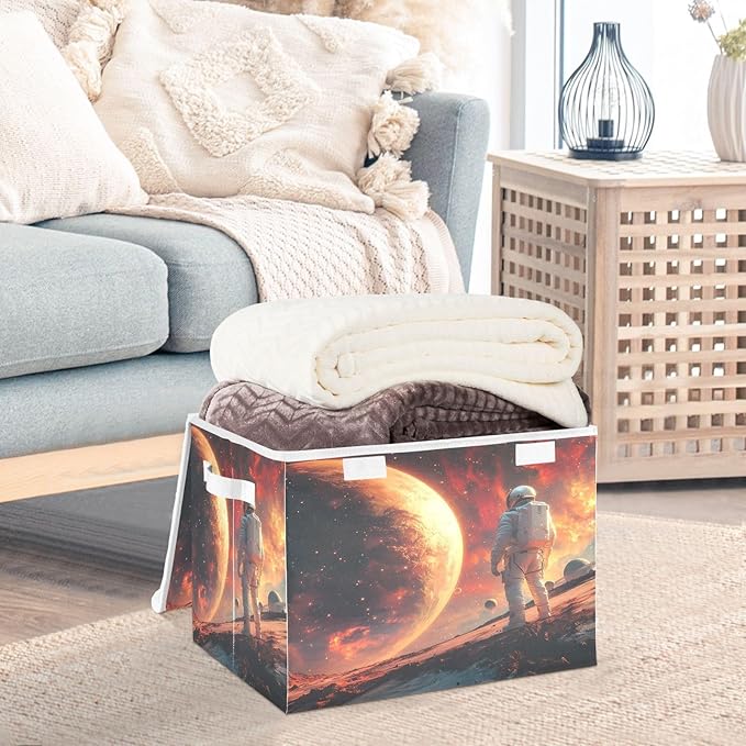 MNSRUU Containers Baskets with Lids Space Astronaut Fabric Foldable Storage Bins Organizer with Lid Collapsible Storage Boxes for Home Bedroom Closet Office