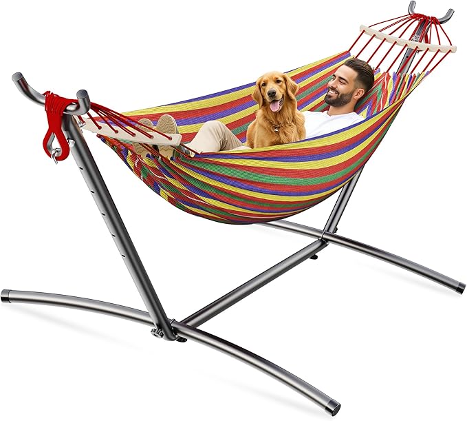 Double Hammock Heavy Duty Portable 500 lb Weight Capacity Perfect for Both Indoors and Outdoors 2 Person Hammock with Carrying Bag Wide Red