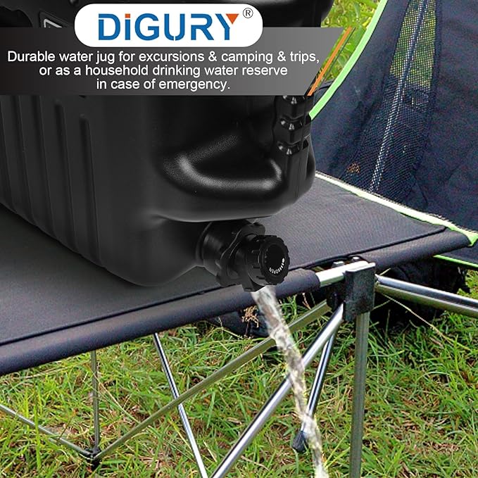 Digury 5 Gallon Water Jug Camping Water Container BPA Free Water Storage with Spigot No Leakage Portable Emergency Water Tank for Outdoor Hiking Camping Picnic Supplies Black