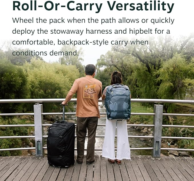 Osprey Farpoint Fairview 36L Wheeled Travel Pack - Carry On Luggage with Wheels - Rolling Backpack Travel Bag Black