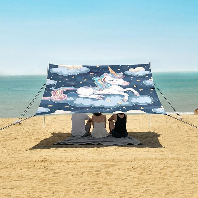ALAZA Cute Unicorn on The Cloud Seamless Beach Tent Sun Shelter Portable Canopy Sunshade for Outdoor Camping Picnics Backyard Fun 10x9 ft