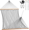 Lazy Daze Hammocks 12FT Double Rope Hammocks 2 Person Hand Woven Cotton Hammock with Spreader Bar Carabiner Tree Strap Chain for Outside FIT 13-15 FT Stand Max 450 Lbs Light Grey
