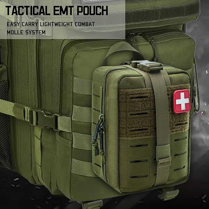 Molle Ifak Pouch Rip Away Molle Tactical Medical Pouch Empty First Aid Kit Bag for Duty Belt (2 Pack-Green)