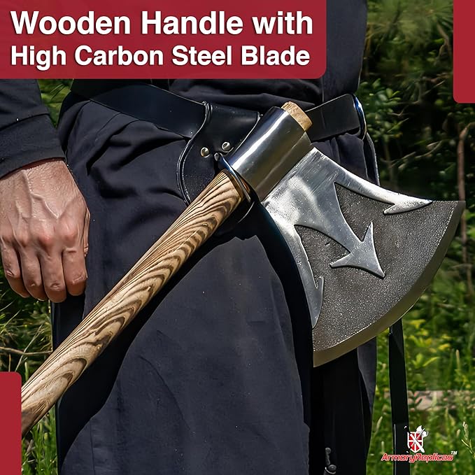 Armory Replicas™ Briny Deep Two-Handed Functional Axe – High Carbon Steel Blade with Trident Design &amp Sheesham Wood Handle 42