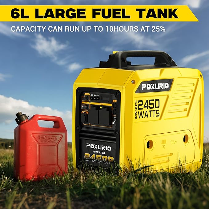 2450-Watt Portable Inverter Generator for Home Use 1.6Gallon Large Fuel Tank Up to 8.3 Hours Use 120V Gas Powered Generator Super Quiet - EPA CompliantYellow