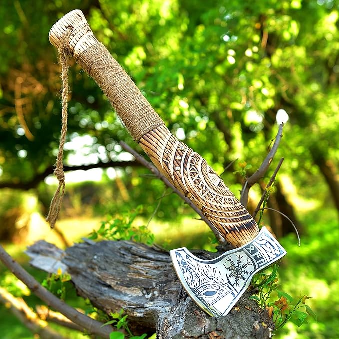 SS SMART &amp SHARP SPORTS INC Custom Handmade High Carbon Steel Viking Axe Real HatchetGift for hIm19 inches SS-17604 with Wooden Box