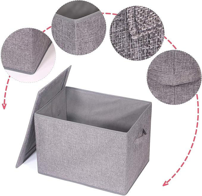 TENABORT 4 Pack Large Foldable Storage Box with Lids Fabric Storage Cube Organizer Cloth Containers Bins Baskets for Closet Clothes Clothing Bed Room