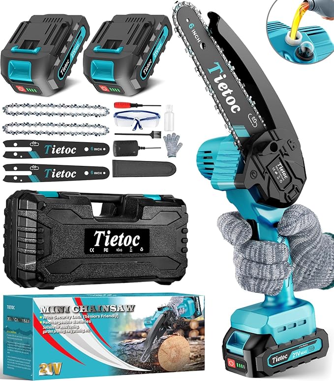 Tietoc Mini Chainsaw 6 Inch Cordless Portable Electric Chain Saw Small Handheld Battery Powered Super Saws Stocking Stuffers for Adults Men Gifts for Men Dad Husband Fathers Women Mom 2025