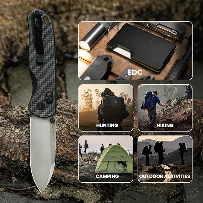 Kizer Drop Bear EDC Pocket Knife 2.97” Nitro-V Steel Blade G10 Carbon Fiber Handle Folding Knife with Thumb Stud Opener Lightweight Clutch Lock Camping Hunting Knife for Men Women Gift V3619A3