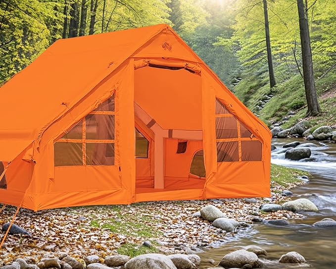 Inflatable Camping Tent2/4/6/8 Person Glamping Inflatable Tents with Awning Quick Setup Blow Up Tents with Pump Waterproof Oxford Inflatable House for Camping Air Glamping Hot Tents for Adult