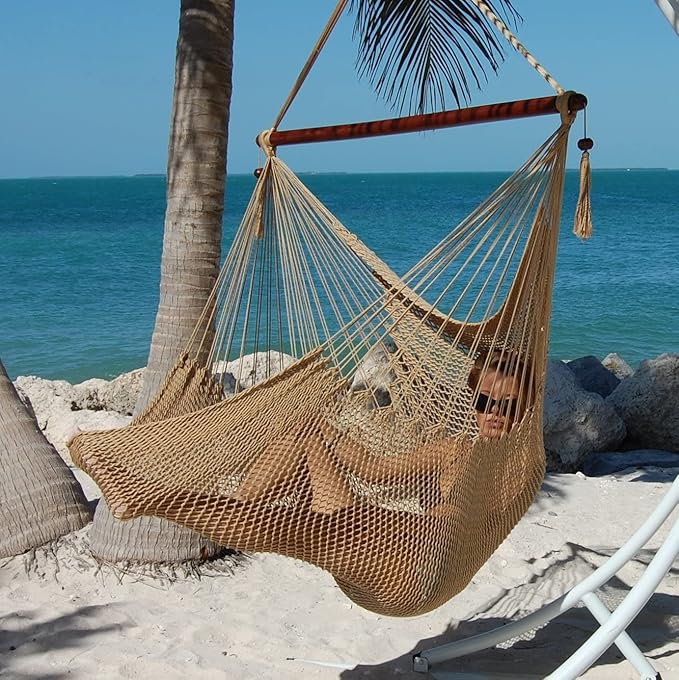 Large Caribbean Hammock Chair - 48 Inch - Polyester - Hanging Chair - tan