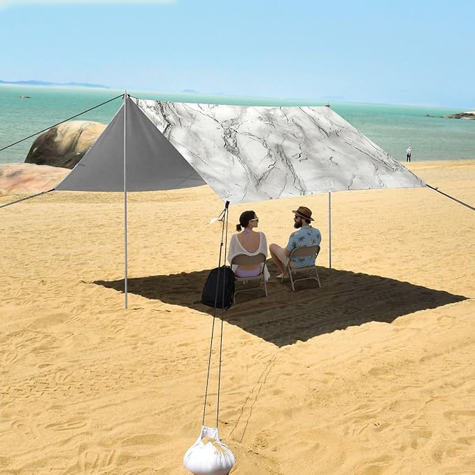 ALAZA Marble Grey Beach Tent Sun Shelter Portable Canopy Sunshade for Outdoor Camping Picnics Backyard Fun 10x9 ft