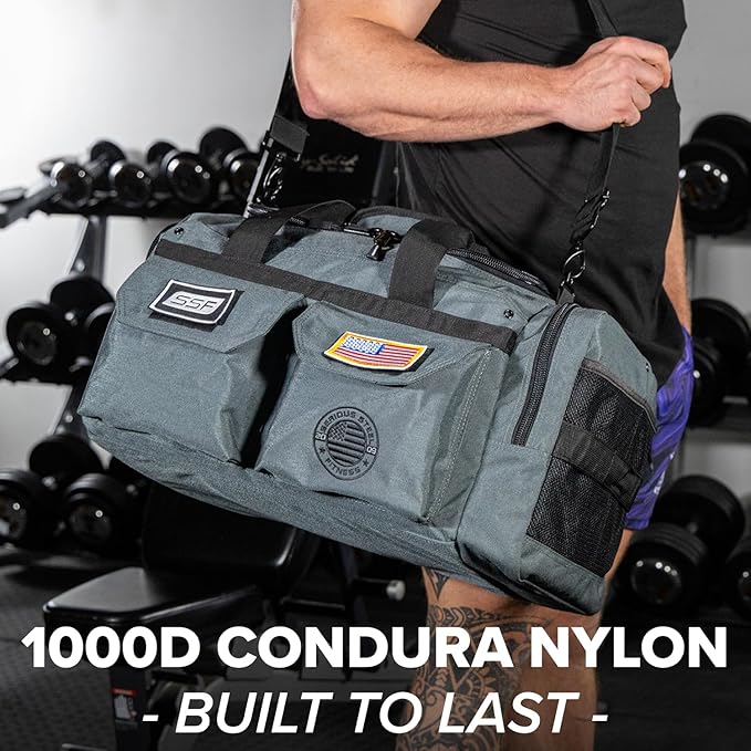 Serious Steel Fitness Gym Bag 1000D Nylon Duffel Bag Heavy Duty (Grey - Mid Bud 2.0)