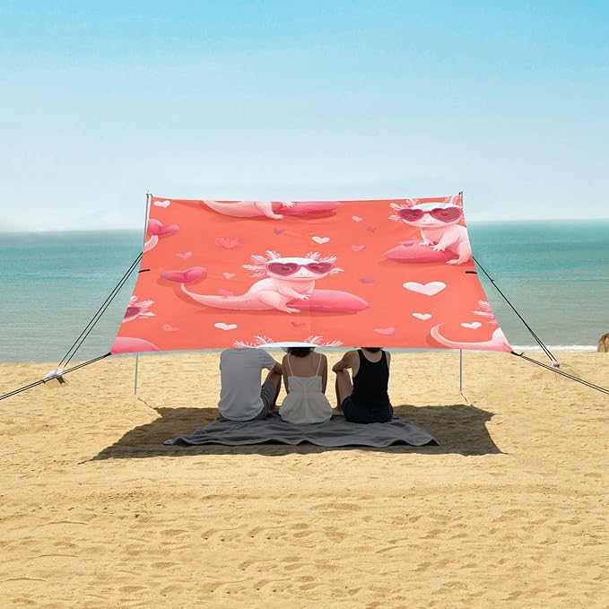 ALAZA Salamander Sunglasses Heart Pattern Beach Tent Sun Shelter Portable Canopy Sunshade for Outdoor Camping Picnics Backyard Fun 10x9 ft