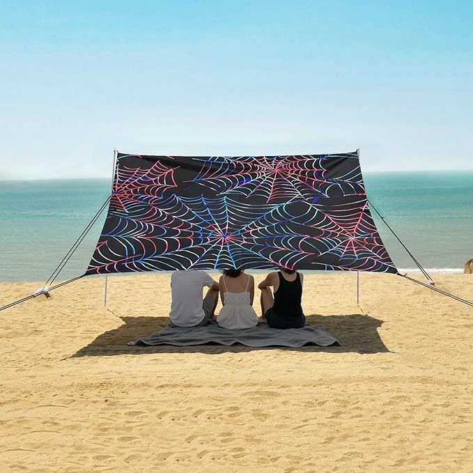 ALAZA Red Blue Spider Weba Pattern Beach Tent Sun Shelter Portable Canopy Sunshade for Outdoor Camping Picnics Backyard Fun 10x9 ft