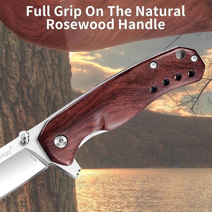 Vickay Pocket Knife for Men Folding Knife for Women with Clip 2.9inch 8Cr13MoV Steel Blade Wood Handle EDC Knife for Camping Tactical Hunting Camping Hiking and Everyday Carry