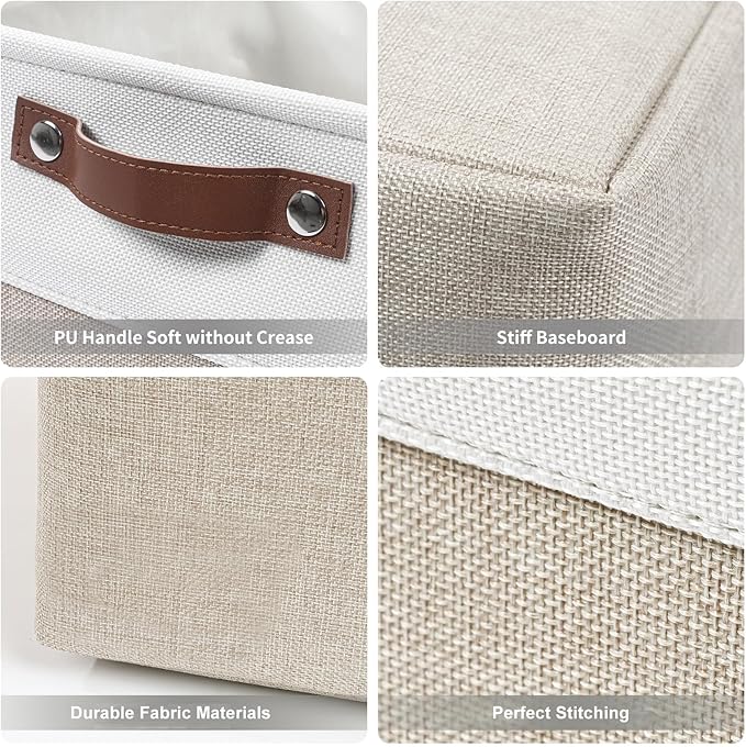 Collapsible Fabric Storage Cubes 11x11 Cube Storage Bins 4 Pack Closet Baskets Box with Handles for Organizing Shelf Toys Clothes Home Office Nursery (Beige&ampWhite)