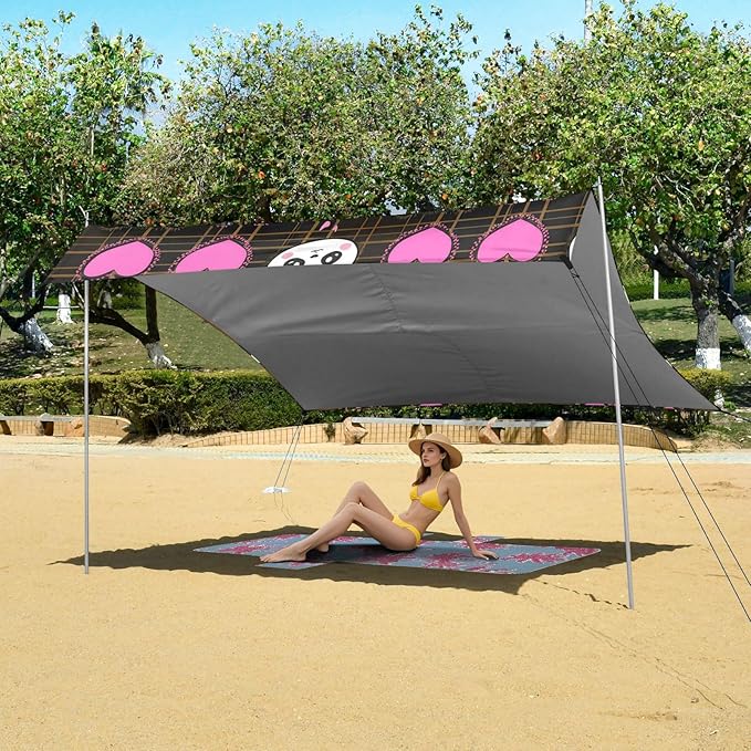 Beach Canopy with Windproof Ropes &amp Sandbags Beach Tent Sun Shade Sun Shelter for Camping Trips Fishing Backyard Fun or Picnics Panda