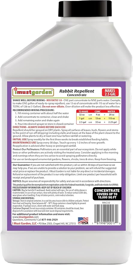 I Must Garden Rabbit Repellent - 32oz Concentrate [2 Pack] - Mint Scent Rabbit Spray for Gardens Plants and Lawns