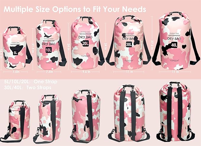 YUMQUA 5L Waterproof Dry Bag Bundle with 2 Pack Large Waterproof Phone Pouches