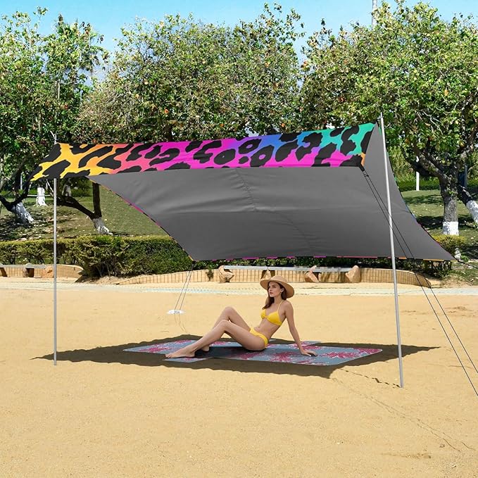 ALAZA Neon Leopard Skin Print Beach Tent Sun Shelter Portable Canopy Sunshade for Outdoor Camping Picnics Backyard Fun 10x9 ft