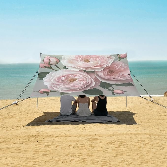 ALAZA Three Large Pale Pink Roses Beach Tent Sun Shelter Portable Canopy Sunshade for Outdoor Camping Picnics Backyard Fun 10x9 ft