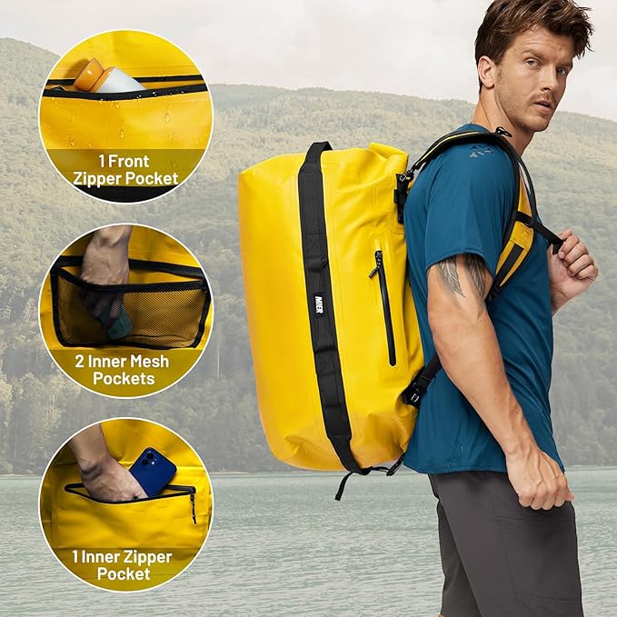 MIER Waterproof Duffel Bag Motorcycle Dry Bag Backpack Large Roll-Top Heavy Duty Dry Duffle Bags for Kayaking Camping Boating Gym Beach Cruise Ship 60L/80L