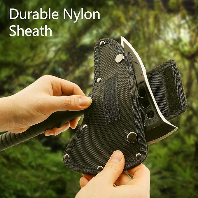 Camping Axe Survival Throwing Hatchet with Sheath Tactical Tomahawk with Spike Nylon Fiber Handle for Outdoor Survival Hiking Camping (2Pack