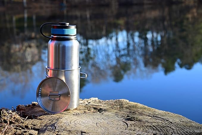 Canteen Stainless Steel Water Bottle with Nested Camping Cup and Lid for Bug Out Bag Bushcraft Gear Metal Canteen with a Wide Mouth Water Bottle and Mess Kit