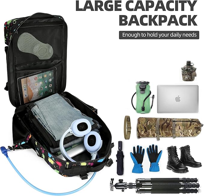 Tactical Assault Backpack - 45L 3 Day Assault Pack with MOLLE Waterproof Rucksack - Fluorescent Tie Dye